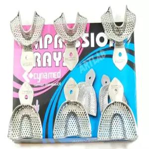 프리미엄 독일 치과용 자동 절단 가능 금속 인상 트레이 스테인리스 스틸 상부 하부 천공 6개 세트