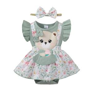 AMAWMW 옷 플로럴 바디수트 머리띠 드레스 의상 민소매 여름 롬퍼 러플