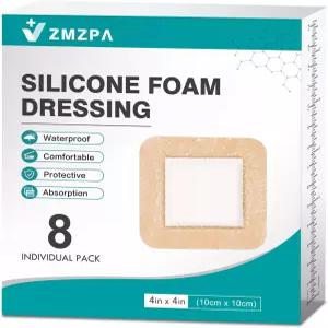 8Pcs 실리콘 폼 드레싱 4x4 부드러운 테두리 상처 관리용 방수 붕대 베드 소어 패치 고흡수성 자가 접착