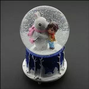 [골드스마일]스노볼 회전 오르골 토끼와 소년 우드오르골 수동오르골