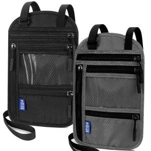 여행용 2팩 대형 RFID 차단 여권 홀더, 휴대폰 포켓이 있는 숨겨진 목 지갑, 7인치 및 2개에 맞는 가벼운 속옷 파우치, 방지 정리함(블랙 앤 다크 그레이)