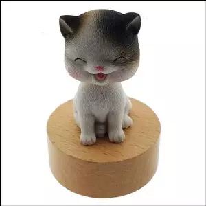 [골드스마일]고급 원목 원형 오르골 스마일 고양이 우드오르골 수동오르골