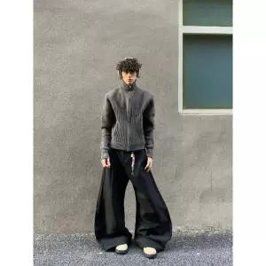 남성용 니트 빈티지 캐주얼 하이넥 집업 포켓 카디건 원픽1