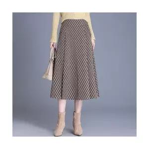 여성 트렌디 아이템 스커트 정장 모직 체크 가을겨울 도톰하게 슬림핏 A라인 중기장 플리츠 우산 HT4