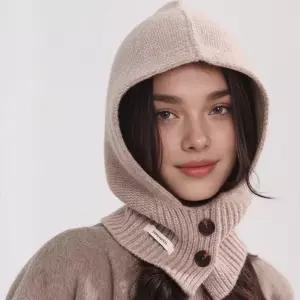 루앤래 바라클라바 100% WOOL 울 버튼 넥워머 후드목도리 겨울모자 니트워머 등산모자 골프모자 러닝마스크