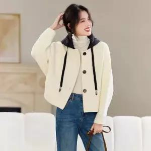 여성 모직 캐주얼 데일룩 후드 슬림 도톰 숏 티 맨투맨 카디건 가오리핏 가을겨울 DAOL4