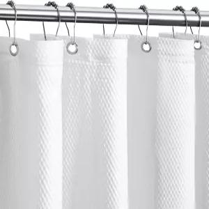 티티텍스 솔리드 화이트 천 샤워 커튼 라이너 자석 2개 포함 - 텍스처 압력 버블 소프트 호텔 품질 방수