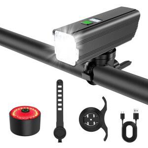 야간 라이딩을 위한 자전거 라이트, 브레이크 감지 기능이 있는 2000LM 헤드라이트 및 테일라이트 세트, 4500mAh USB 충전식 방수 라이트 주간 주행등 모드, 성인용으로 완벽한 기능 제공