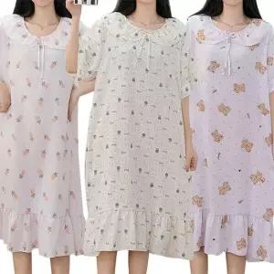 [3컬러] 공주풍 프릴카라 쿨링 반팔 홈웨어원피스 여름잠옷 2026