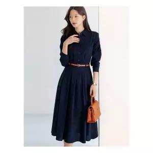 [시크라인](~XXL까지) 루누 플리츠 플레어 벨트 원피스 봄 가을 하객룩 오피스룩 모임룩 격식룩 빅사이즈