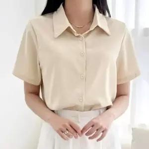 [SBD] 심플 반팔 여자 실크 라인 블라우스 카라 여름