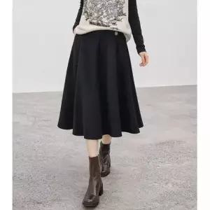 M1 치마 여자 검정 모직 봄 단정한 정장 프렌치 이른 JEN1