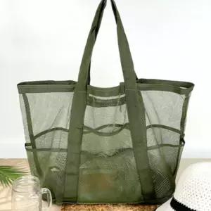 메쉬 비치백 망사 물놀이 숄더 가방 대형 카키수영장 네트 그물장바구니 쉬백 해변