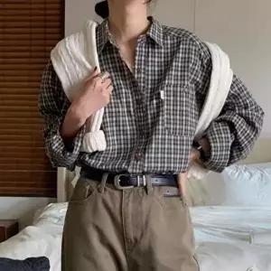 여성 여름 가을 필수템 꾸안꾸 루즈체크셔츠 긴팔남방(HSJ-WFI9016)