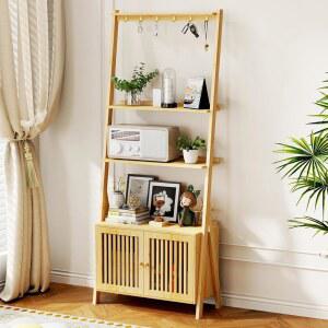 서랍이 있는 책장, 6개의 고리가 4단 대나무 책장 사다리 선반, 키가 큰 좁은 24.8