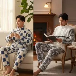 극세사 남성 수면잠옷 수면바지 상하세트 겨울 지퍼 집업 보온 잠옷 홈웨어