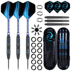 WAYARRIVAL 프로페셔널 스틸 팁 다트 세트 - 24g 금속 다트, 6개의 샤프트, 비행 및 휴대용 케이스 | 진지한 플레이어를 위한 완벽한 액세서리 키트