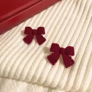 포인트 벨벳 리본 은침 귀걸이 이어링 S925