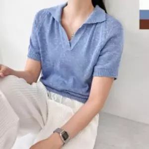 2L-CBB 1039 여자시원한오픈카라반팔니트티팔 여성팔 팔니트 여름 팔키