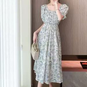 아레니아 롱 원피스 반팔 여름 휴양지 꽃무늬 엄마 루즈핏 여성 비치 플라워 룩 K1826셔링 벌룬소매 바캉스