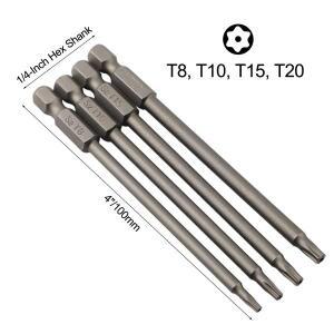 4개입 자석 드라이버 비트 100mm 합금강 1/4 헥스 샹크 롱 토르크 십자 슬롯형 헤드 팁용