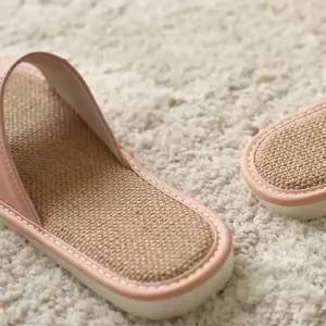 사계절 린넨 가죽 슬리퍼 실내화 커플 남성 여성 고급 편한 여름 패션 호텔 가정용 카페 넨슬리퍼 신발 스