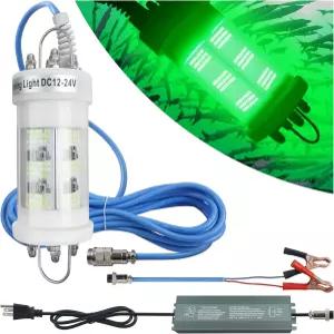 수중 낚시 조명 160W 80000 루멘 초밝은 녹색 LED 야간 피쉬 램프 12/24V 잠수정 유인물 보트 도크 카약
