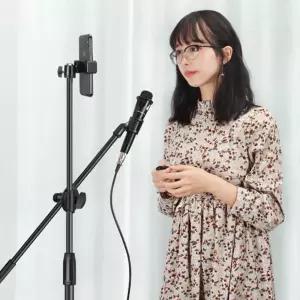 프리미엄 폰거치형 마이크스탠드 360도 회전 높이조절높이 마이크대 받침 2단 보면대 대마이크 T자형 노래