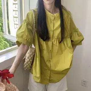 캐주얼 프릴 블라우스 여성 루즈핏 셔츠 7부(HSJ-WFGFBKE)