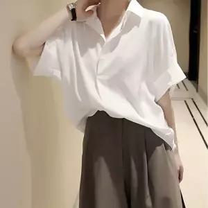 3 오피스룩 롤업 반소매 셔츠 단정한 여자 오픈 카라(HSJ-WFKBXAE)