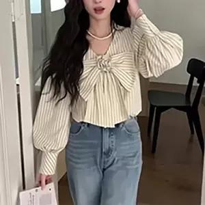 심플 스트라이프 패턴 패미닌 블라우스(HSJ-WFJF5LQ)