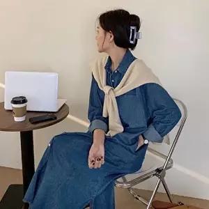 착용감 좋은 데일리룩 여성 포켓 롱 카라 셔츠 원피스(HSJ-WD1ADC3)