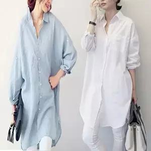 루즈핏 2색 남방 롱기장 셔츠 여성 롱셔츠 얇은 여름(HSJ-WFKBXBK)
