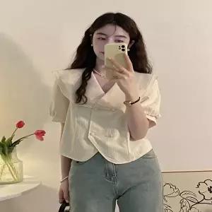 이중 빅카라 레이스 쉬폰 블라우스(HSJ-WFGRUM0)