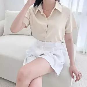 여성 여름 차르르실키 반팔 블라우스 셔츠남방(HSJ-WFGOPYD)