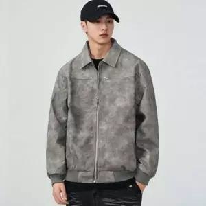 워싱 재킷 레더 카라 집업 캐주얼 멋진 코디