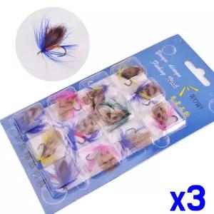 가짜미끼 소프트 베이트 루어 플라이훅 12p세트 x3개낚시 낚시용 도구 보조 미니