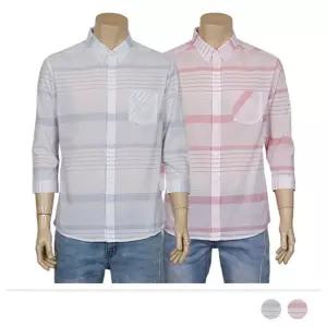 MS21021 네티드 스트라이프 7부 셔츠남성남방 블라우스 줄무늬