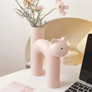 캣 아트 도자기 꽃병(핑크크림)장식 장식품 소품 인테리어 디자인 디자인화 화병