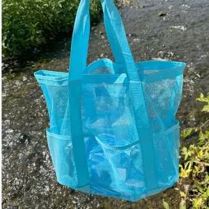 메쉬 비치백 망사 물놀이 숄더 가방 대형 블루해변 수영장 네트 그물장바구니 쉬백