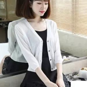 원피스 미니 브이넥 가디건 7부 볼레로상의 숏가디건 여름 코트 코디 얇은 여성 보이 슬림핏 니트 자켓 7부