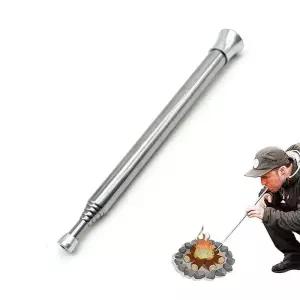 야외 스테인레스 스틸 파이어 스틱 튜브 마우스 블로우 파이프 텔레스코픽 블로워 미니 휴대용 캠핑 요리