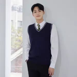 교복몰 보풀방지 네이비화이트라인 남자 롱조끼 학생 학교 배색