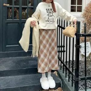 H라인 체크무늬 스커트 (롱 타입 숏 )치마 가을 스커 스크 H스커 밴딩 햅번 플리츠