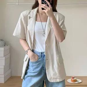 린넨 자켓 여성 블레이저 2버튼 반팔 여름 캐주얼 패션자켓 카라 데일리 출퇴근 넨자켓