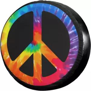 포루이데아 시크 타이 다이 평화 표지판 타이어 커버 방진 휠 트레일러 RV SUV 및 많은 차량 15인치