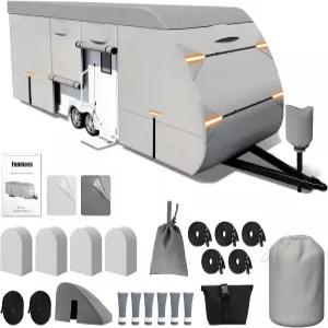 RV 커버 캠핑카 24-27피트 차량 모터홈 및 여행 트레일러 보호 지붕 튼튼한 8겹 방수 찢어짐 방지 자외선