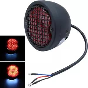 FATECIM 원형 모터사이클 LED 테일 라이트 리어 브레이크 스톱 레드 렌즈 그릴 리브드 통합 번호판 램프