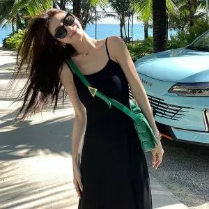 여자 바캉스룩 여름 A라인 끈나시 롱원피스 끈원피스 치마 여성 데이트 리조트 썸머