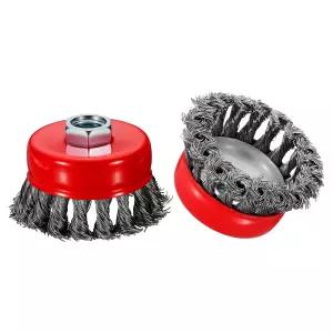 앵글 그라인더용 볼탈리본 와이어 브러시 3 /75mm 2팩 매듭 강철 0.02 탄소강 휠 5/8인치-11 나사형 Arbor
